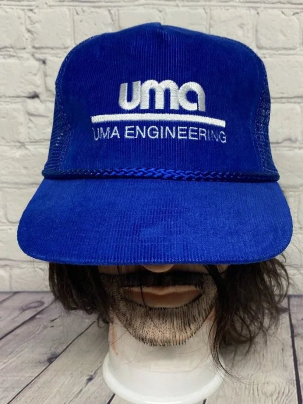 Vintage 90s Trucker Hat Mesh Corduroy Rope Cap Snapback Blue UMA Engineering
